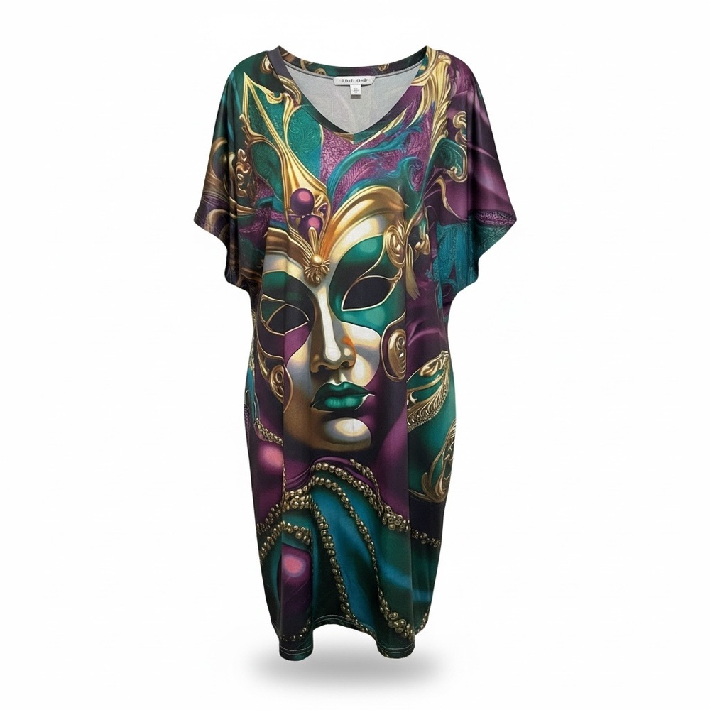 Elegant Mask Print Midi Dress - Picture 9 of 16